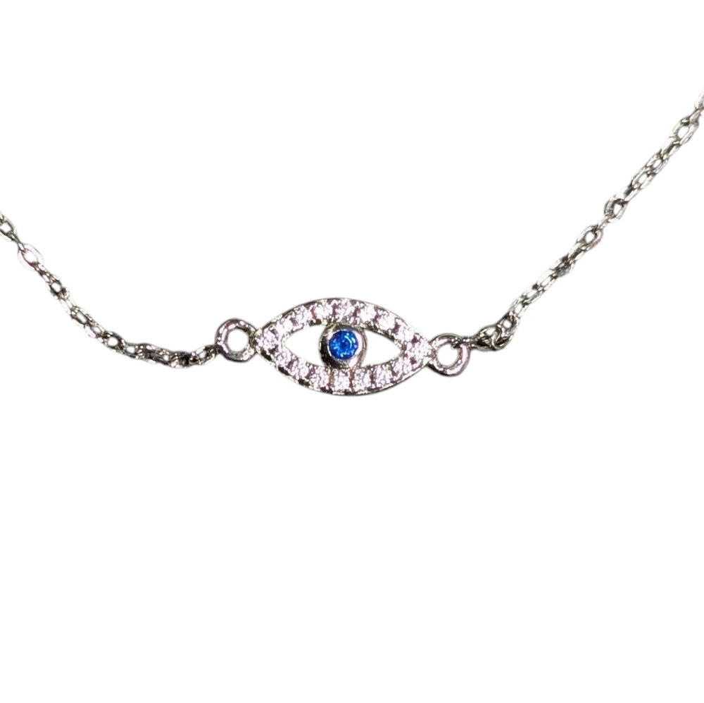 Silver Jeweled Dainty Evil Eye Bracelet